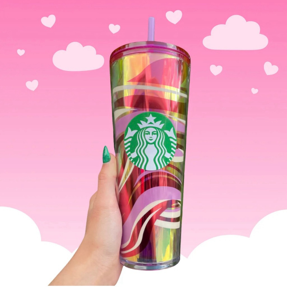 Starbucks 2021 Holiday Red Gold Pink Swirl Venti Acrylic Cold Cup Tumbler